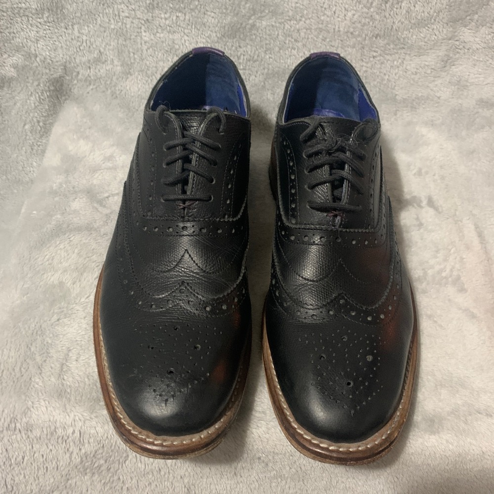 Ted Baker London Guri7 Mens 10.5 Black Leather Wingtip Brogue Oxford Shoes‎